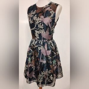sachin and babi light blue dress Red Valentino Floral Print Long Sleeve Dress in Black Silk Chiffon  ref.1403749
